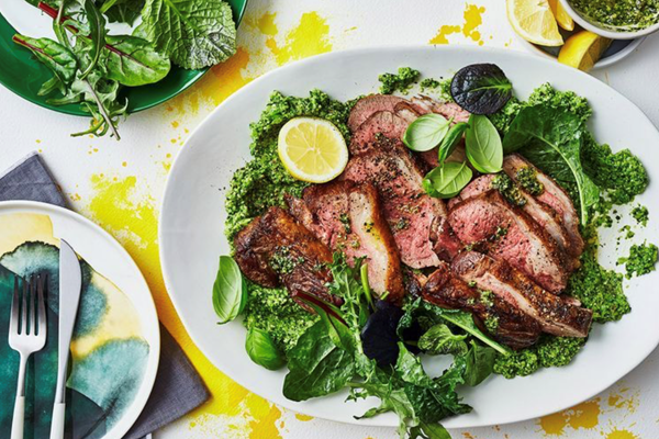 Lamb with broccoli pesto