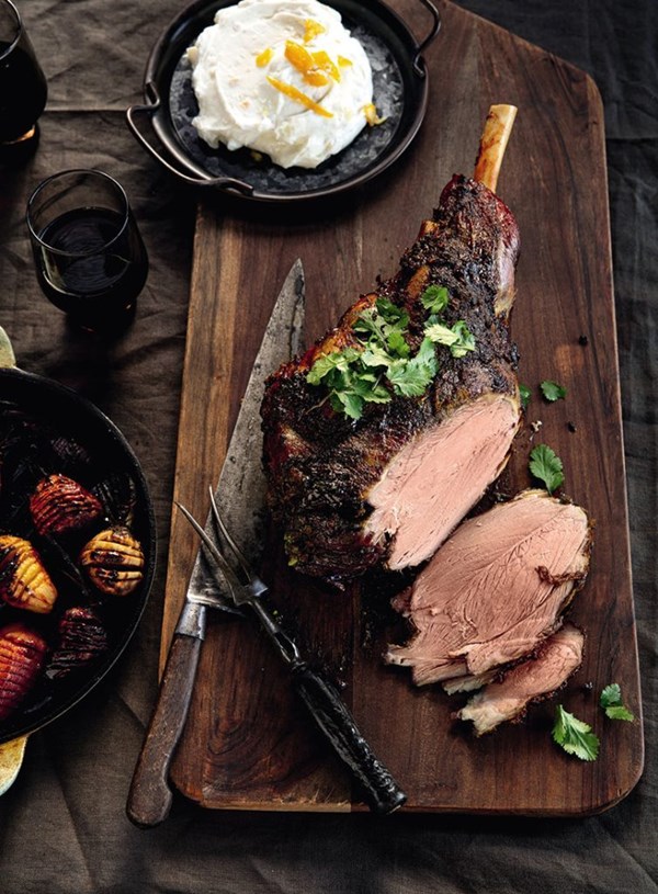 Lamb with chermoula, lemon labneh and Hasselback beetroot