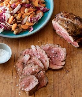 Lamb with chickpea, carrot, and radicchio sauté
