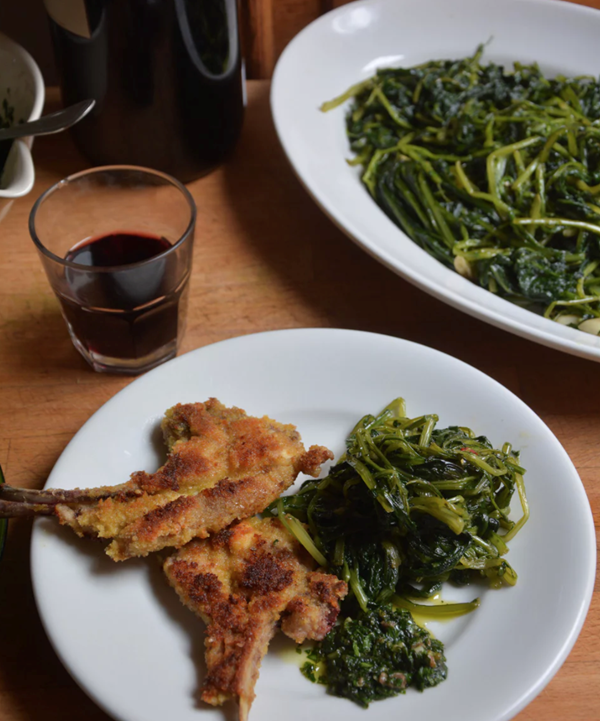 Lamb with green sauce and greens