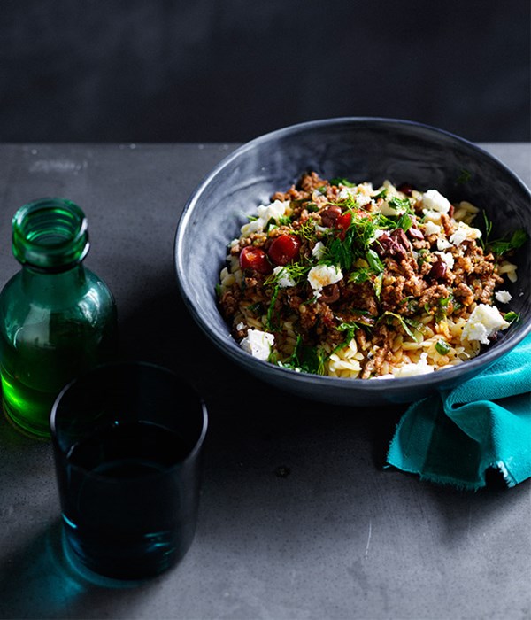 Lamb with orzo and olives