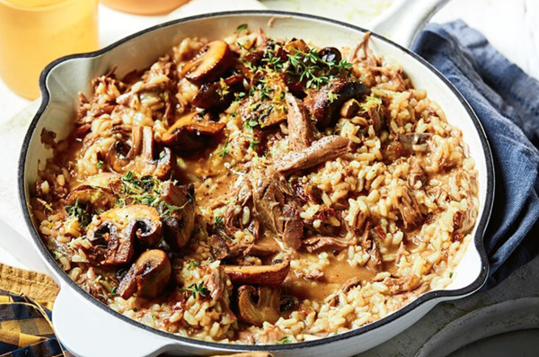 Lamb with porcini, white wine and lemon risotto