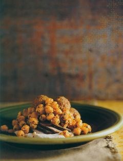 Lamb with spiced chickpeas, falafel and hummus