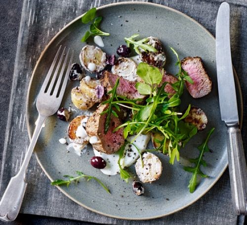 Lamb with warm potato & olive salad 