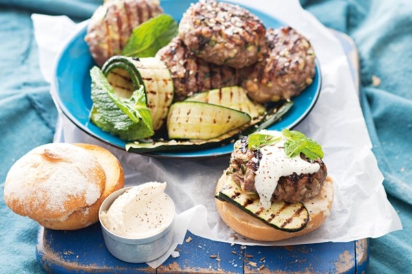 Lamb, zucchini & haloumi burgers with sesame salt