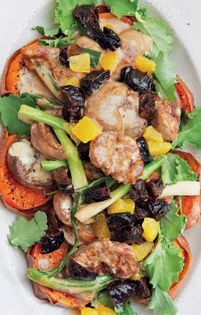 Lambs’ kidneys, roast sweet potato, orange and prunes with smoked paprika mayonnaise