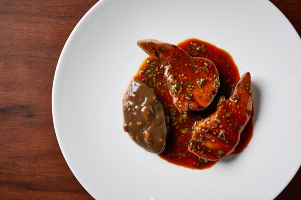 Lamb's tongue with pickled walnuts and devilled sauce