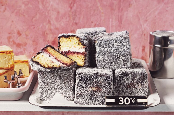 Lamingtons with blackberry jam and vanilla cream