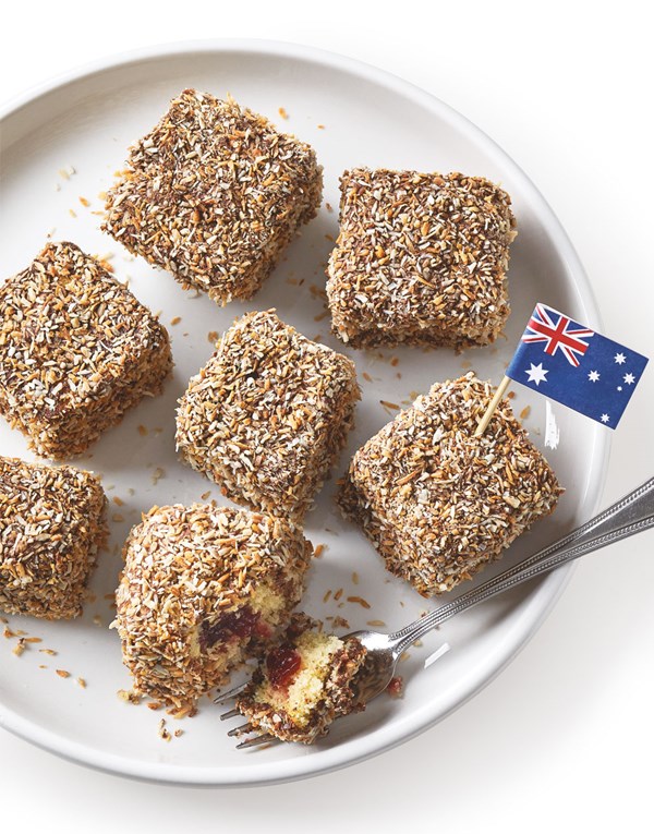 Lamingtons with raspberry centers