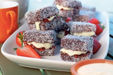 Lamingtons with white chocolate cream