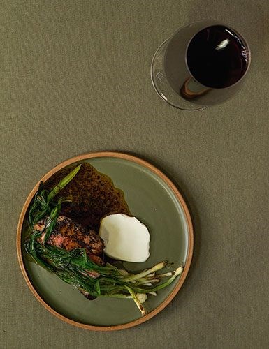 Lamp rump, mint, seaweed sauce, soused spring onion and sheep's yoghurt