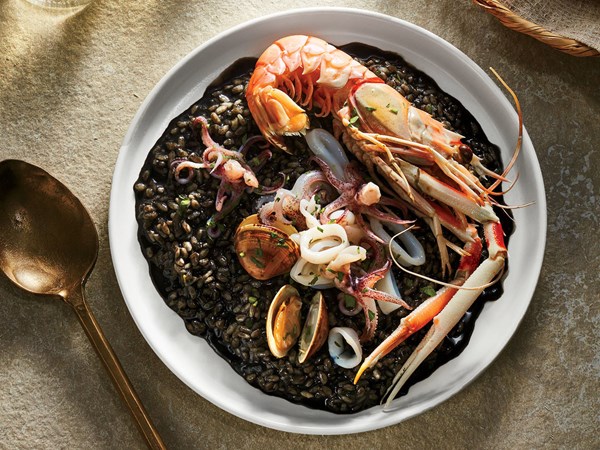 Langoustine and squid ink risotto