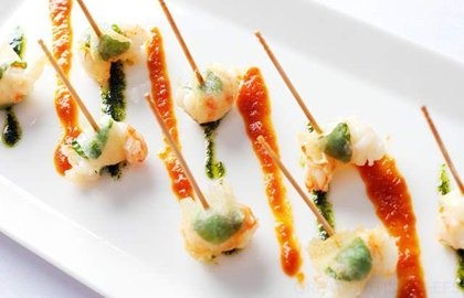 Langoustine tails in feuille de bric with basil
