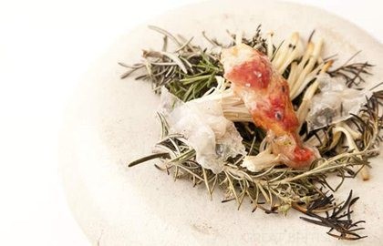 Langoustine with smoked enokis and lardo