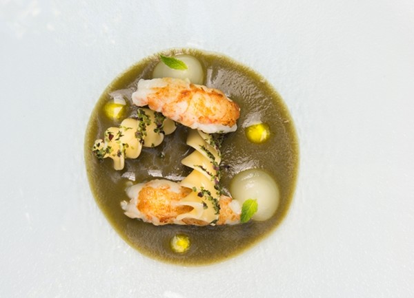 Langoustines with aubergine, seaweed and fusilloni