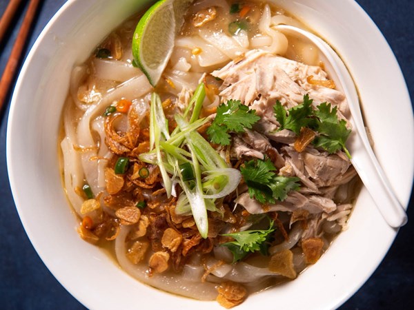 Lao chicken-noodle soup (Khao piak sen)