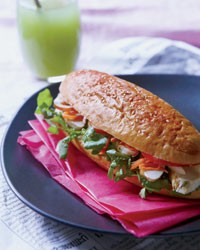 Lao-style chicken baguette sandwiches with watercress