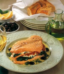 ‘lasagne’ of salmon with tomato and spinach