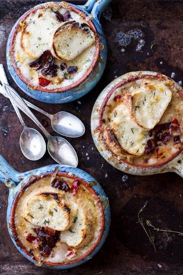 Late summer corn and lobster French onion chowder with Gruyère toasties