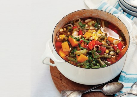 Late summer minestrone with butternut squash and fresh corn