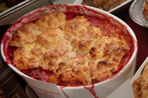 Late summer stone fruit cobbler, with plums, pluots and peaches