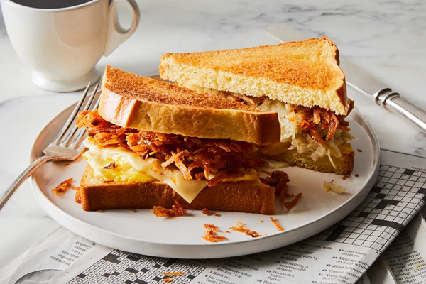 Latke, egg & cheese sandwich, inspired by B&H