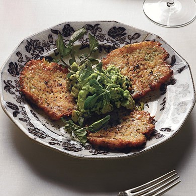 Latkes with ancho-chile salt and watercress guacamole