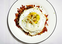 Latkes with chopped liver and pickled onions