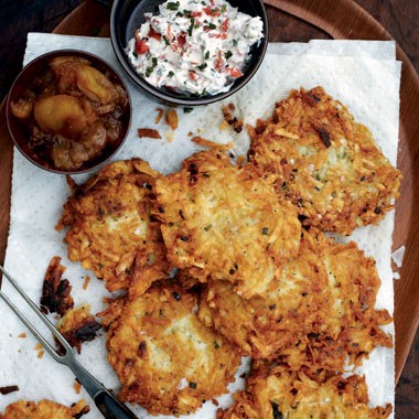 Latkes with lots of sauces