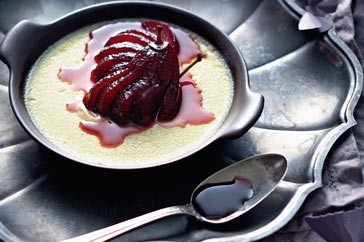 Lattaiolo with red-wine poached pears