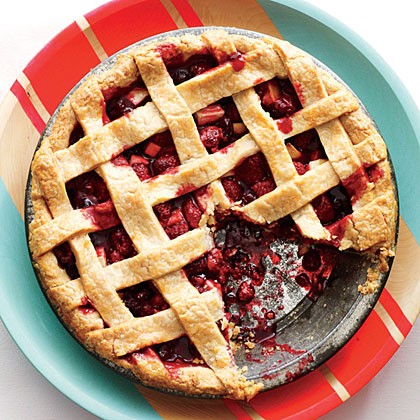 Lattice-topped cranberry-raspberry pie