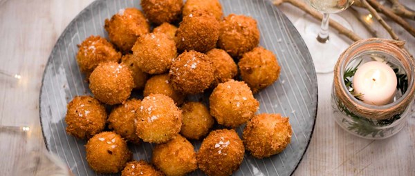Laura's rarebit and pickled onion croquetas