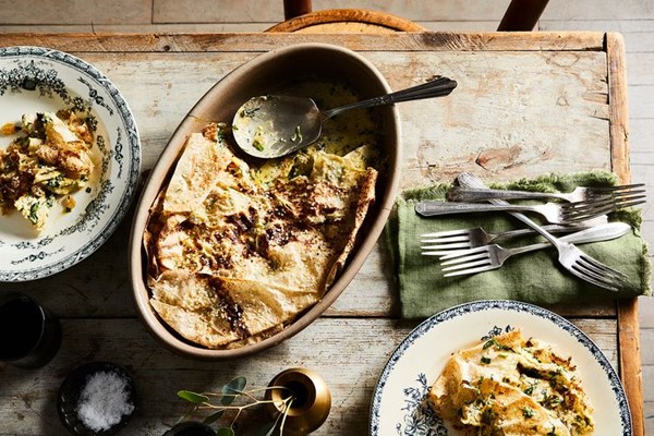 Lavash, chicken & herb pie with barberries