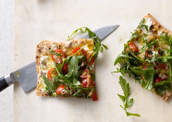 Lavash pizzas with arugula and eggplant