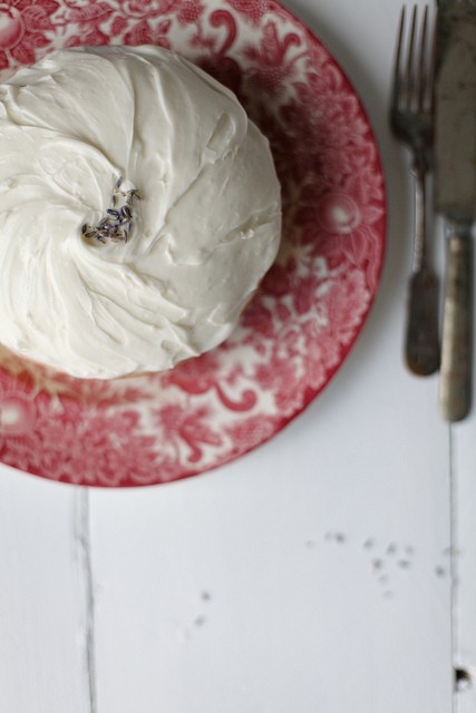 Lavender cake with goat cheese icing