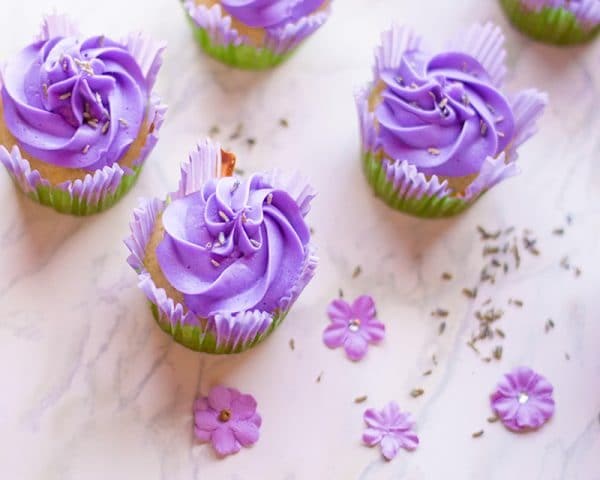 Lavender cupcakes with buttercream frosting