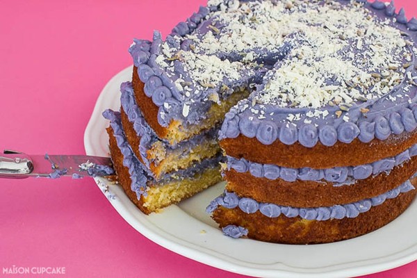 Lavender layer cake with sour cream and white chocolate