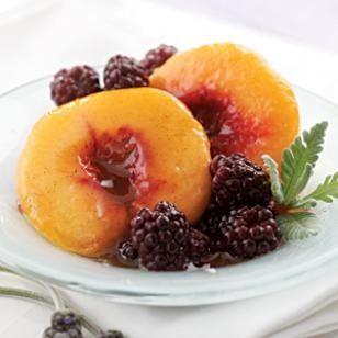 Lavender-poached peaches & blackberries