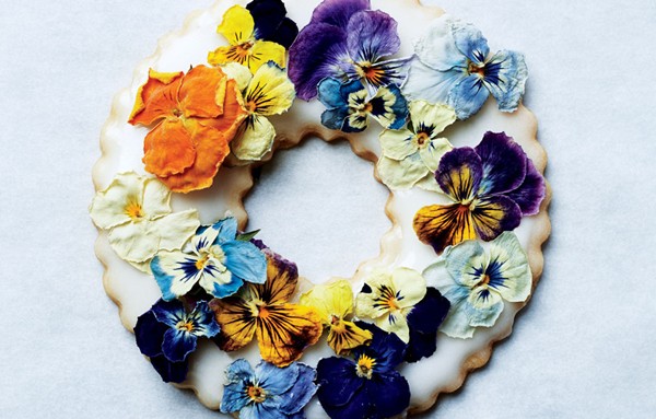 Lavender shortbread with fruits, flowers, and herbs