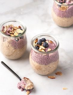 Layered berry chia pudding & creamy oat parfait
