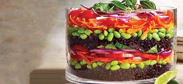 Layered black rice salad [spicy soy vinaigrette]