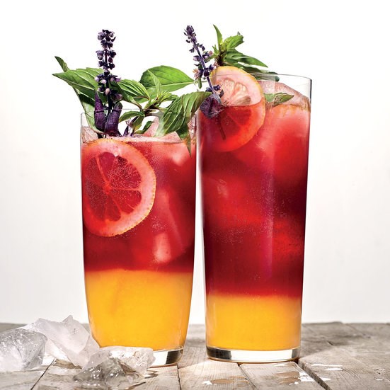 Layered blackberry-and-turmeric lemonade