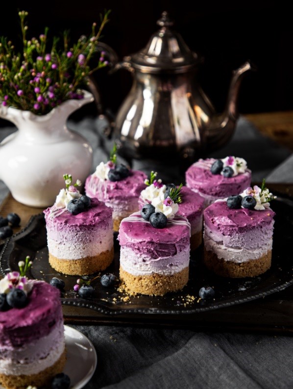 Layered blueberry no-bake cheesecakes 