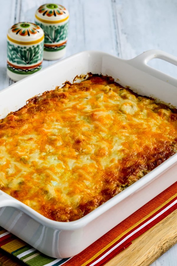 Layered Mexican casserole with chicken and cauliflower rice