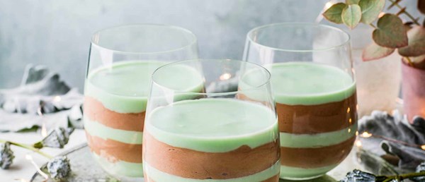Layered mint chocolate mousse pots