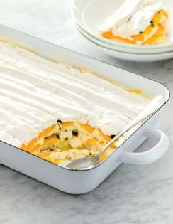Layered passionfruit and mango meringue