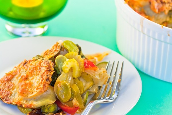 Layered potato & summer vegetable casserole