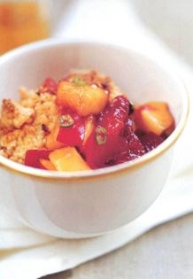 Layered stonefruit crumble with chilli salsa
