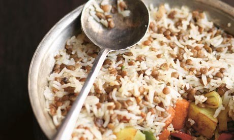 Layered vegetables, rice and lentils (Biryani)