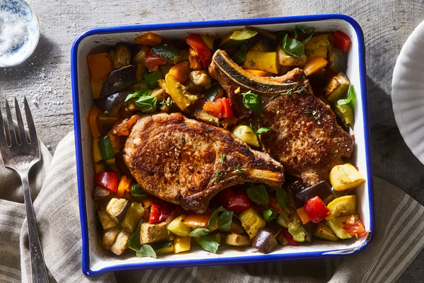 Lazy ratatouille with pork chops